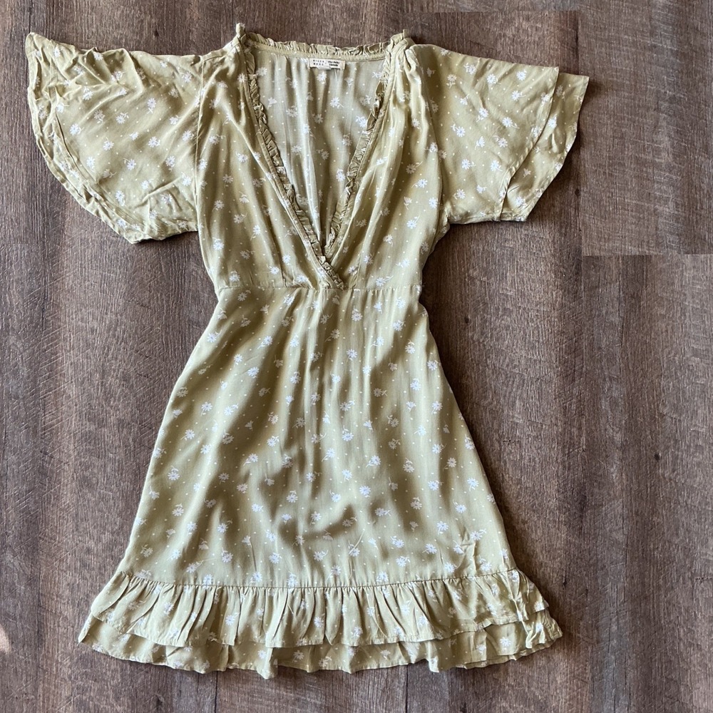 Billabong x The Salty Blonde Sage Green Floral Daisy Mini Dress XS Flutter